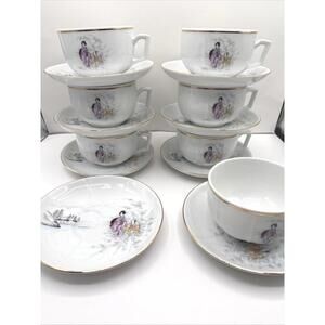 Vista Allegre  Geisha Orient  7 Sets Demitasse Cups & Saucers 1983  Gold Trim
